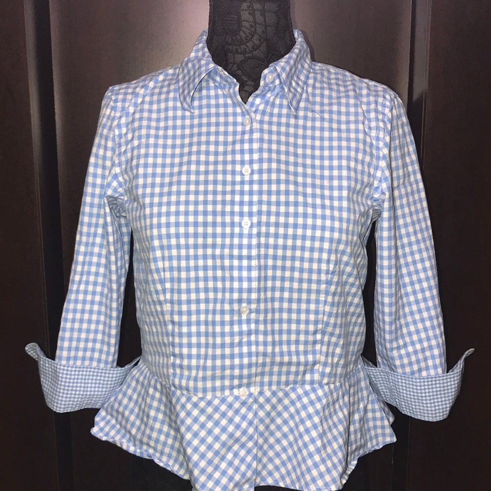 Lauren Ralph Lauren Light Blue and White Checkered Shirt - Picture 2 of 5